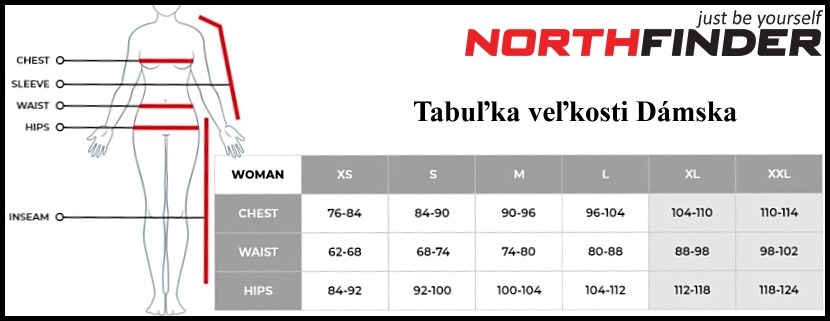 tabulka velkosti northfinder zeny